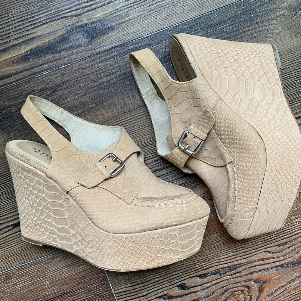 Messeca New York Platform Almond Toe Slingback Cream Light Tan Size 9